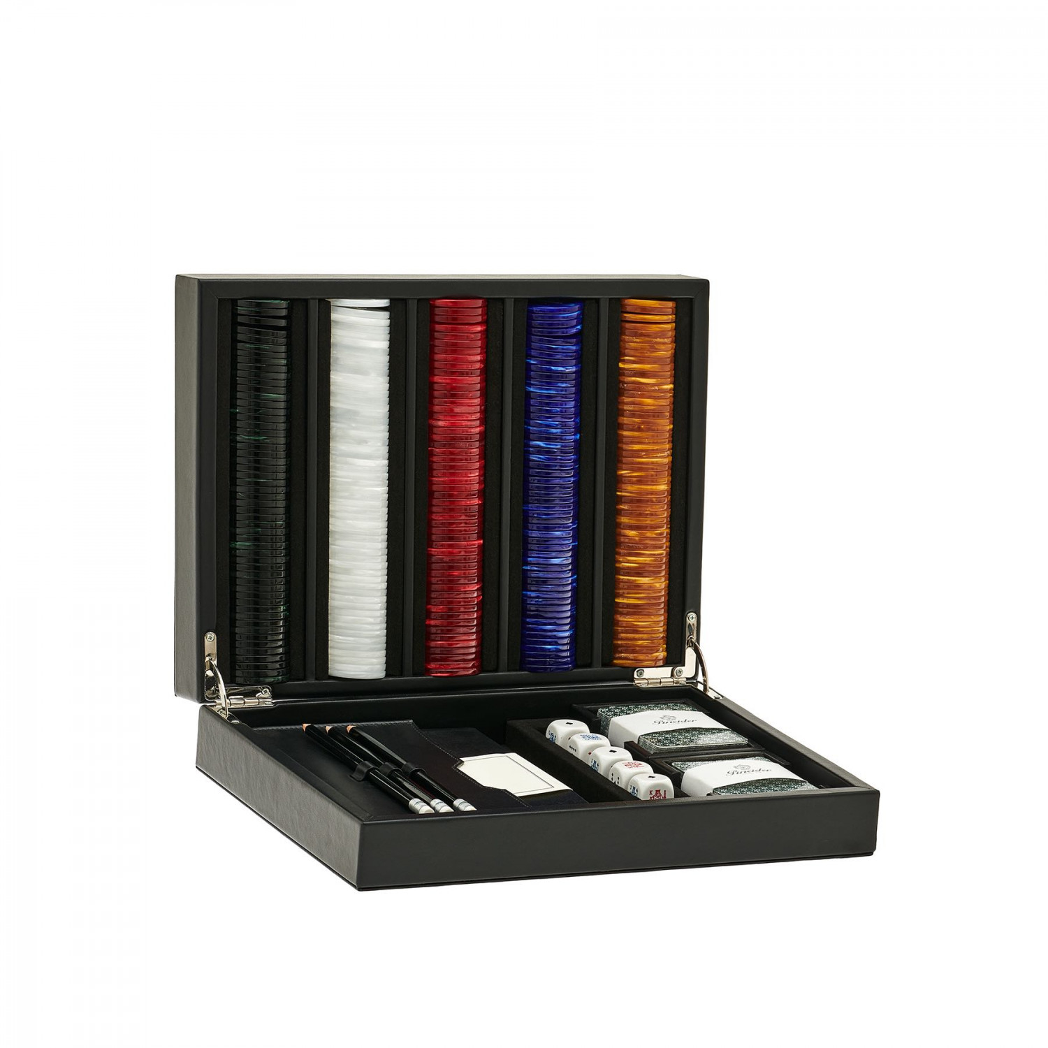 Black Saffiano Leather Poker Set